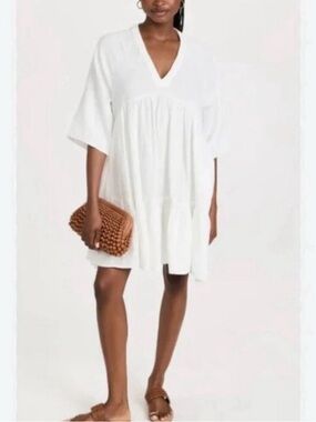 9seed Resort Womens Marbella Ruffle Dress - White Size P/S Lagenlook Vacation